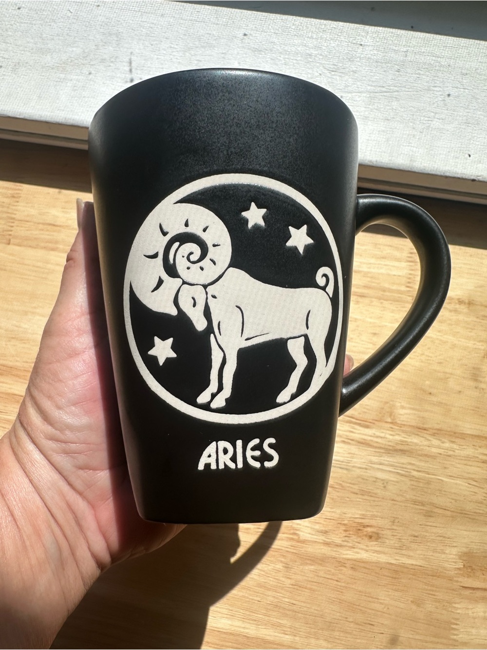 Fisher Matte Black Aries Zodiac Ceramic Mug with ram zodiac